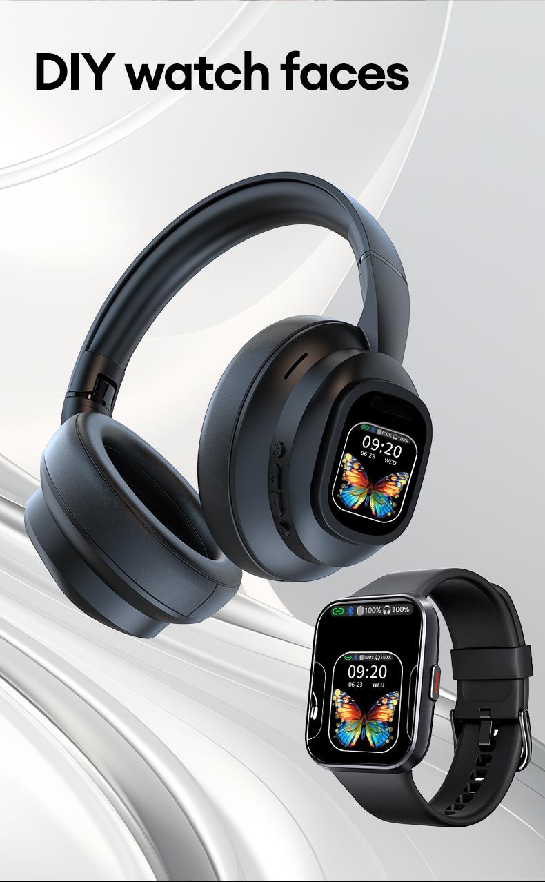 HYUNDAI X1 Pro Wireless Headphones with Detachable Full Color LCD Touch Screen Support 169 Languages Bluetooth Translation Function AI Assistant & Smart Chat