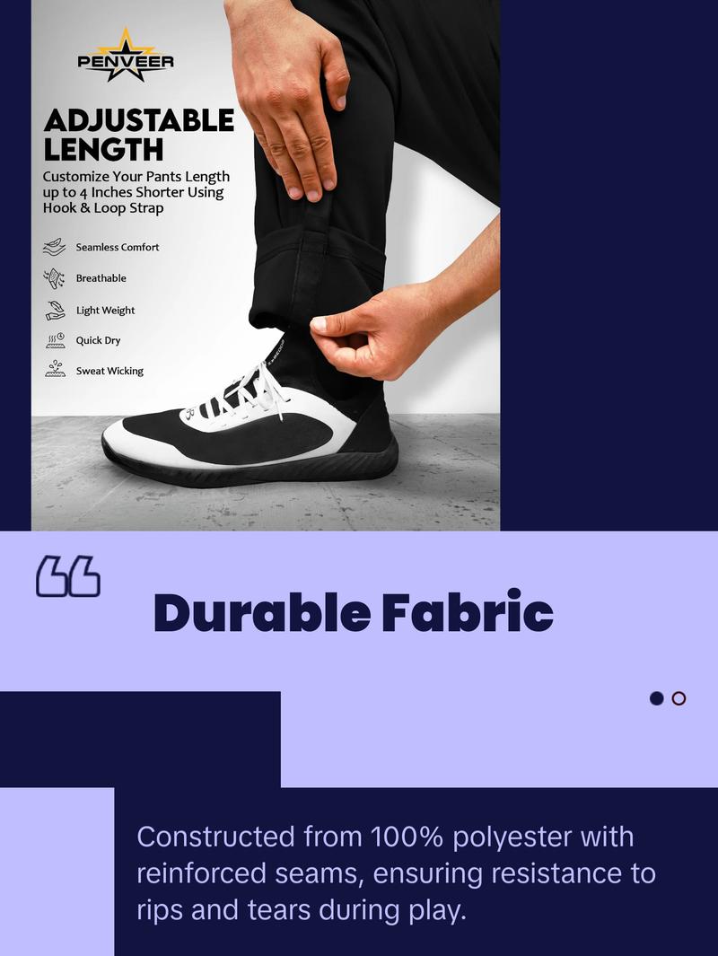 Penveer Full Length Men's Baseball Pants, Open Bottom, Loose Fit Adult Baseball Pants with Adjustable Length (Black) Athletic Tracksuit Soft Jogger Trousers