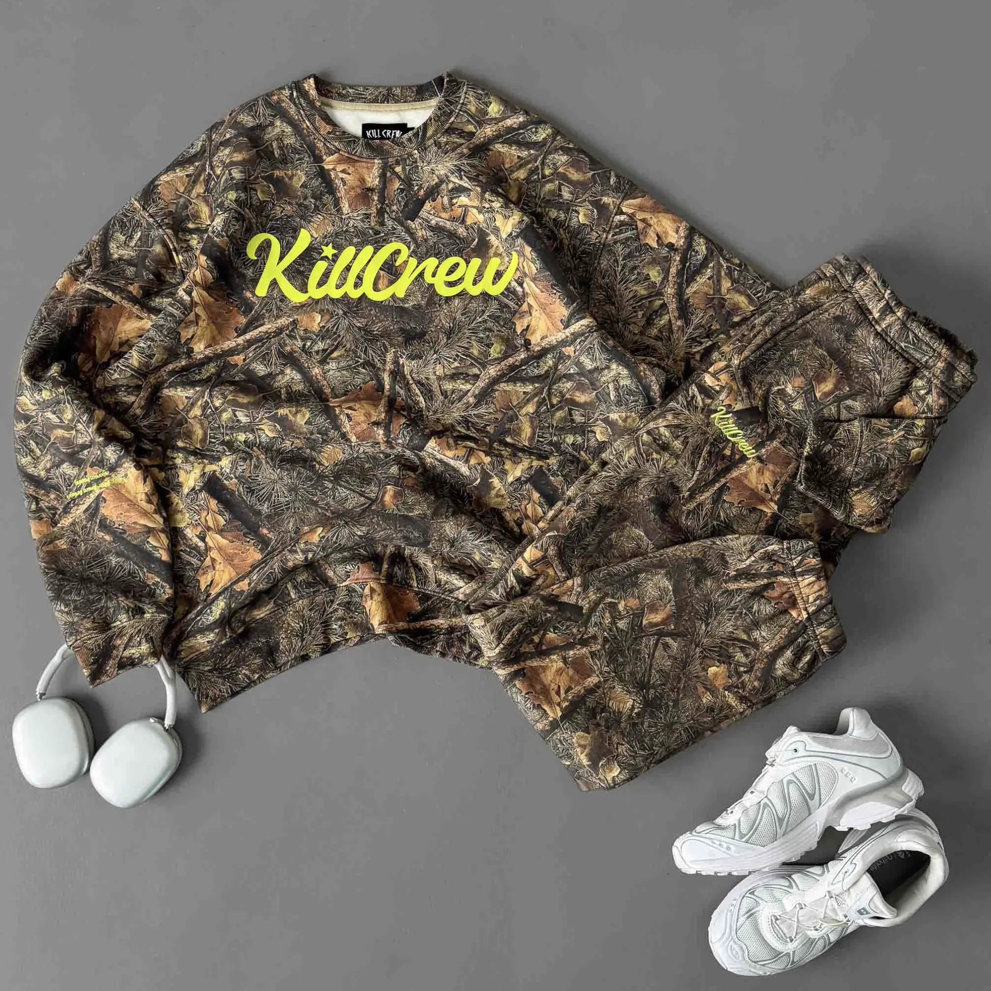 Kill Crew Oversized Lux "Script" Camo Crew Neck, Sweatshirt & Sweatpants Kill Crew Oversized Lux "Script" Camo Crew Neck, Sweatshirt & Sweatpants