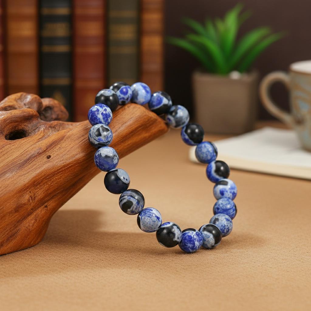Blue Fire Agate Beaded Bracelet for Clarity & Focus - 8mm Healing Crystal Stretch Bangle for Protection & Memory, Gift for Her/Him, Student Gift, Perfect for Daily Wear, Spiritual Meditation & Yoga Gift
