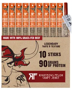 Fiery Habanero Beef Stick 10-Pack - Spicy 100% Beef, High-Protein Paleo Snack by Righteous Felon