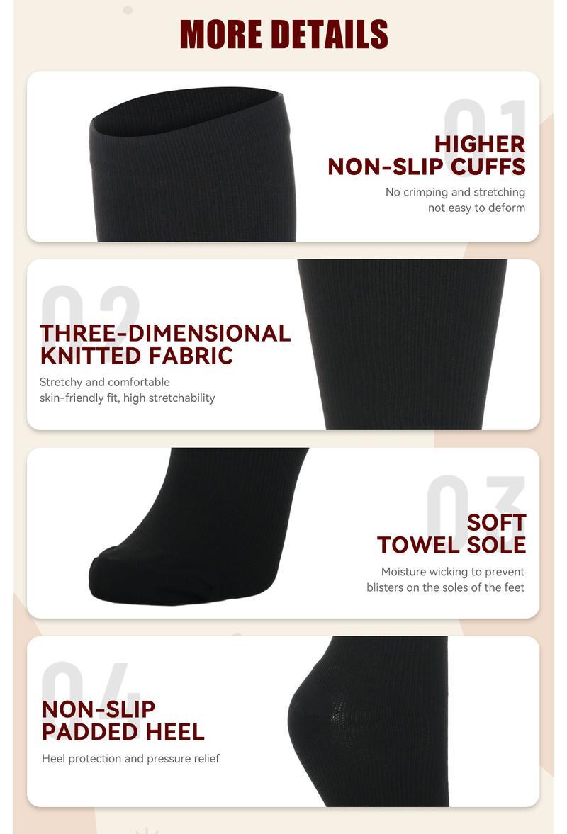 ISUNIE Plus Size Compression Socks for Men & Women - 2 Pairs, Solid Black, Comfortable All-Day Wear, Ideal for Running & Hiking