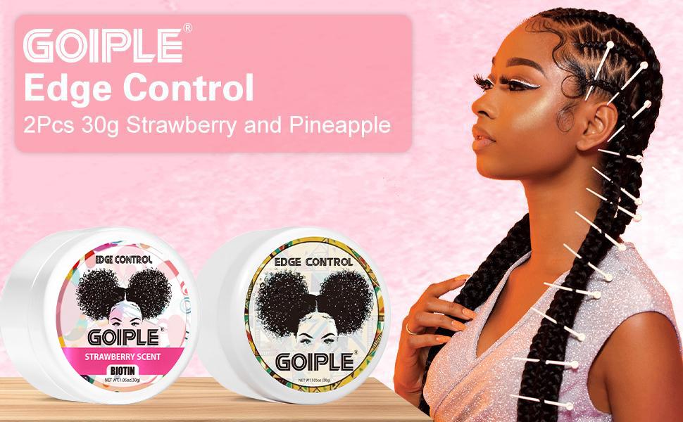 2Counts 30g Organic Edge Control Wax for Women - Strong Hold, Non-Greasy, Smooths Edges, Strawberry and Pineapple Curls Black Wavy Lightweight Gel