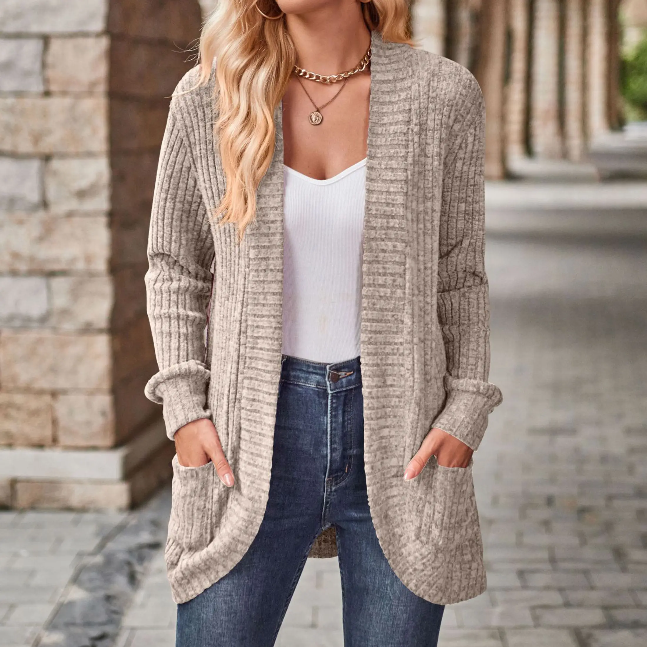 Cozy Women's Ribbed Knit Cardigan Warm and Stylish for Fall and Winter Springfresh