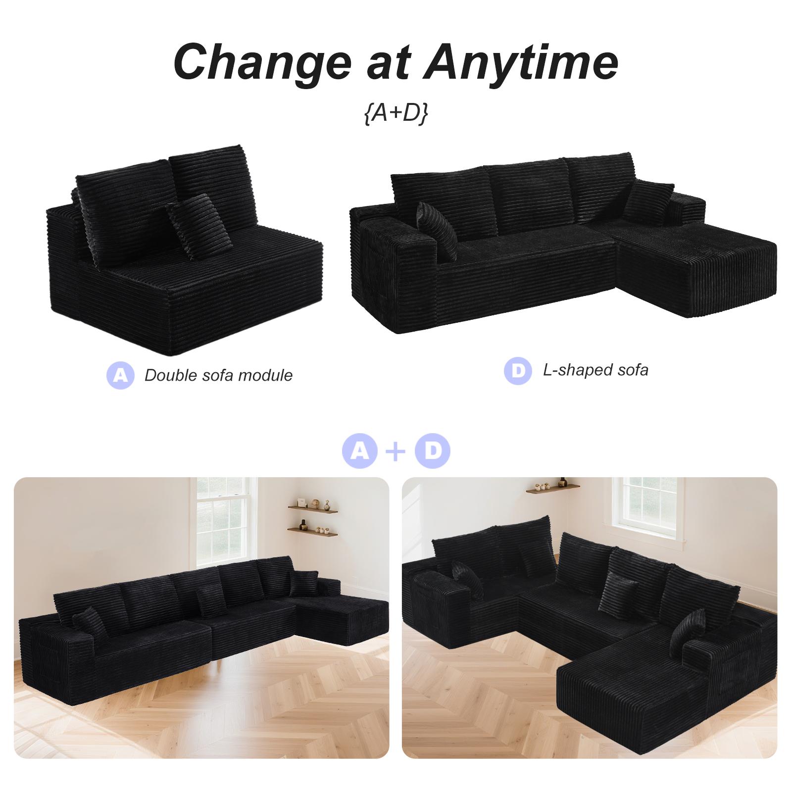 【DlY Combination】HSECOYAY Modular Sectional SofaMix and Match Pieces for Living Room, Comfy CloudCouches with Movable Ottoman, L/U-Shaped FlexibleConfiguration, Plush Corduroy - 400 lbs SeatCapacity