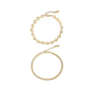 Ettika Mixer Anklet Set for Women – 18k Gold Plated Set of 2 Anklets with Circular Beads, Simple and Elegant Design