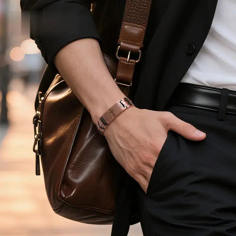 Copper Magnetic Bracelet for Men,Ultra Strength Cross Bracelet With Ring Include Adjustable Link, Jewelry Gift Wearable