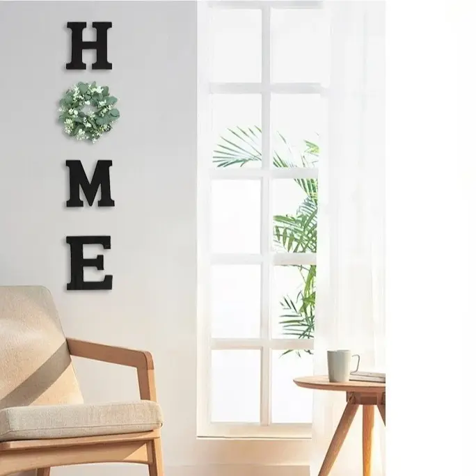 Rustic Farmhouse Wooden Home Letters Decor Set with Artificial Eucalyptus Garland & Wreath, Hanging Wall Sign Gift, Stylish Home-Kitchen Decor Ornament for Christmas Holiday