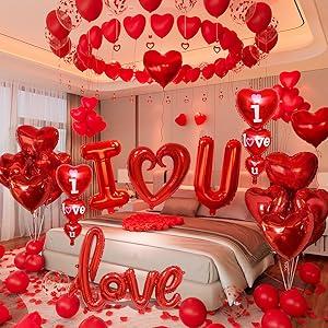 I Love You Balloons I Love You Balloons Kit – Red Heart Mylar Balloons with Red Rose Petals, Romantic Valentine’s Day, Wedding, Anniversary & Party Decorations
