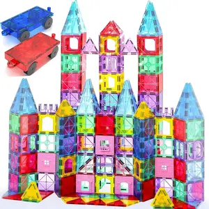 【Upgraded Antibacterial 】Magnetic Tiles - 106 PCS Magnet Building Tiles with 2 Cars for Kids, Inhibits Bacterial Growth for Safe Play, 3D STEM Educational Construction Blocks Early Learning  Puzzle toys Parenting Game Goodies