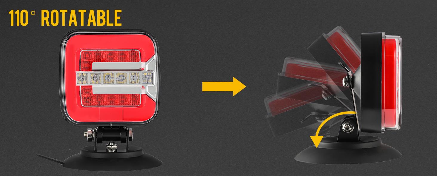 Partsam Wireless LED Trailer Light Kit, Square Portable Magnetic Stop Turn Reverse License Towing Tail Lights w/Metal Bracket 7-Pin Plug for Trucks Trailers 12-24V IP67 Waterproof