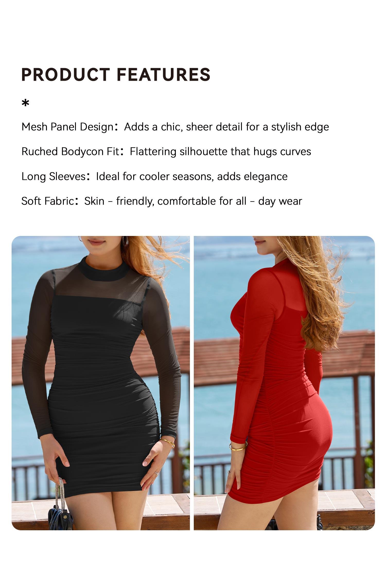 OQQfitness Womenswear Mini Summer Bodycon Mesh Sheer Sleeve Dress Short Soft Pleated Party Basic Casual Dress Elegant Minimalist Outfit SpringStatements