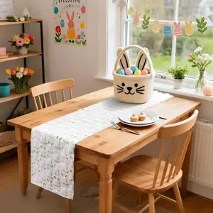 Easter Table Runner Colorful Eared Bunny Designs Easter Theme Soft Fluffy Plush Tuftingr Table Runner Decorative White Holiday Table Runners for Home Decor 72x13 Inch（183x33cm）