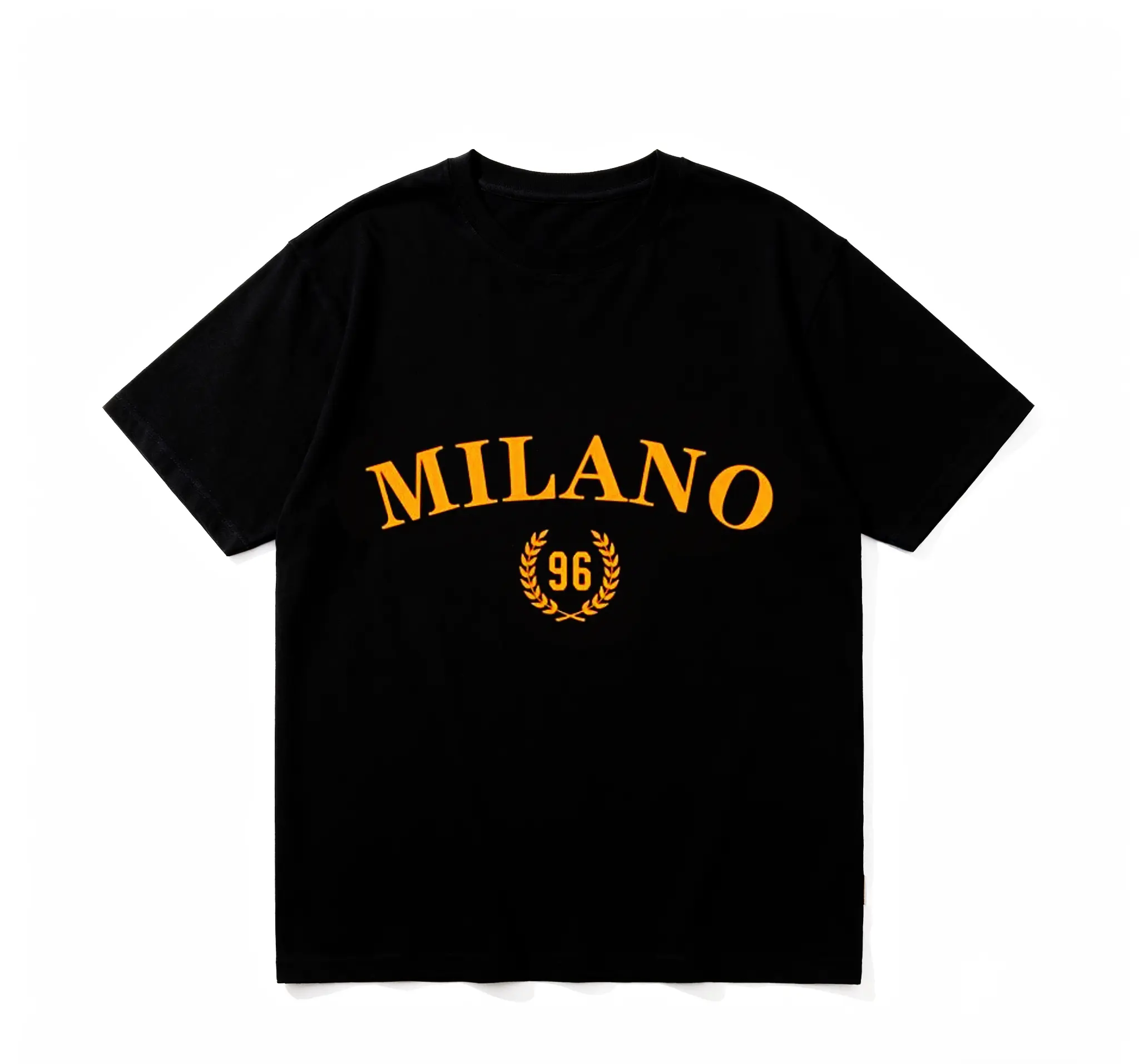 Women's Essential Cotton Printed T-Shirt - Milan Letter Design, Casual Loose-Fit Short-Sleeve Crewneck Top with Elastic Flag Detail for Everyday Casual Wear