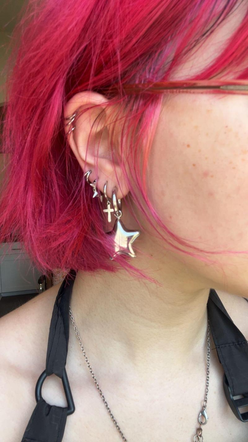 Oufer Stainless Steel Hollow Water Safe Bubble Star Hand Polish Charm Dropped Hoop Pair of Earring  (Empty in side)