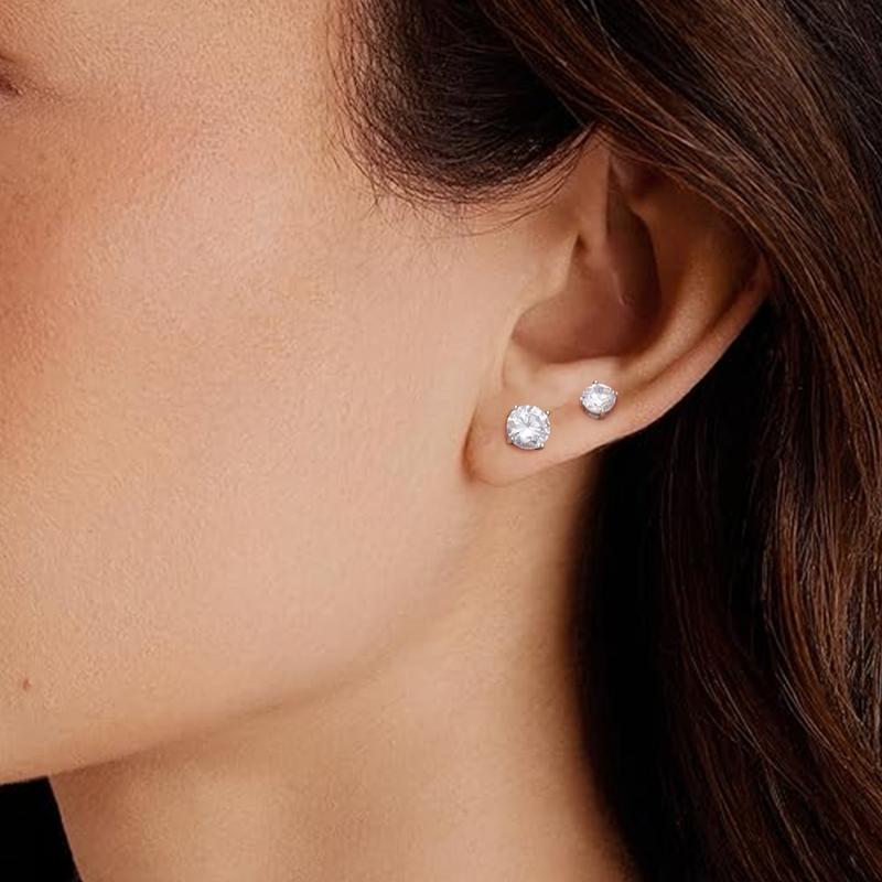 Turandoss Solid 925 Sterling Silver Cubic Zirconia Stud Earrings Unisex with Butterfly Backs, Christmas Gifts