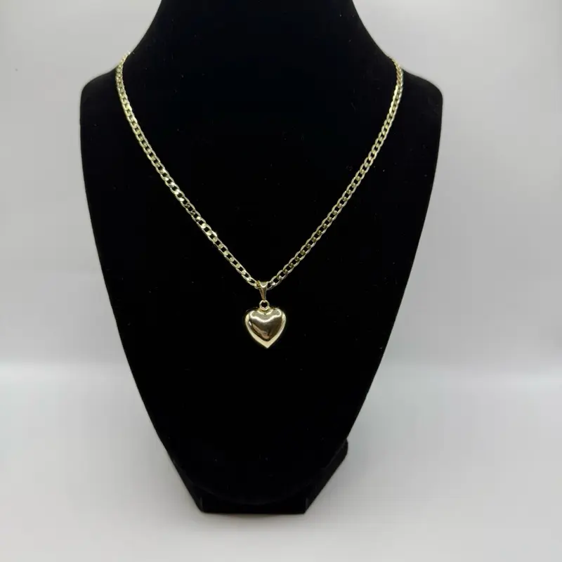 [ Quick sale ] 3 mm hammered Cuban chain with heart pendant Plain inflated gold laminated 14