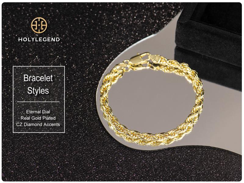 Holylegend 14K Gold-Plated Rope, Figaro, Cuban Concave, Franco, Byzantine Bracelet, Twisted cable bracelet,Elegant jewelry bracelet, 8" Length, 6 mm/8 mm/10 mm Width,Diamond Cut