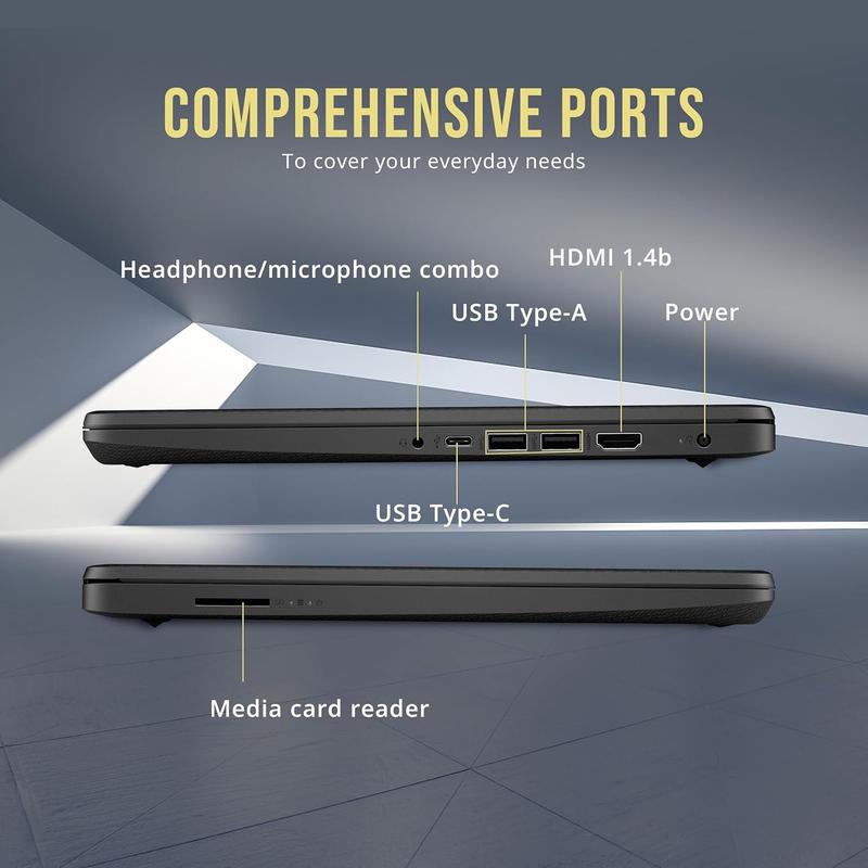 HP 14 Slim Laptop, 1 year Microsoft 365, Intel 4-Core CPU, 4GB RAM, 128GB Storage SSD + 1TB OneDrive, Win 11, Black