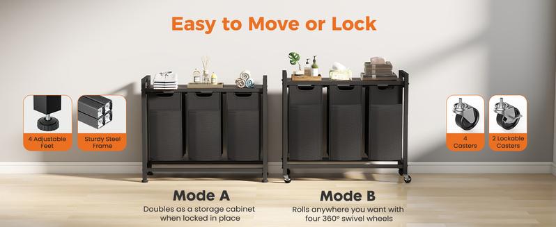 Laundry Hamper, Laundry Sorter with Shelf, Clothes Basket Organizer with 2 Pull-Out and Removable Bags, Movable Wheels for Laundry Room Bathroom Bedroom, Metal Frame, Black Laundry Hamper, Laundry Sorter with Shelf, Clothes Basket Organizer with 2 Pull-Out and Removable Bags, Movable Wheels for Laundry Room Bathroom Bedroom, Metal Frame, Black