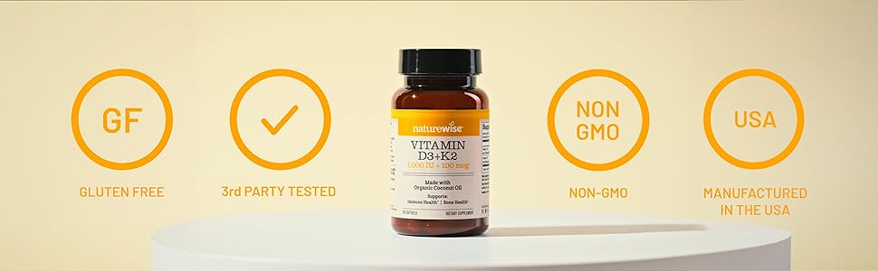 NatureWise Vitamin D3 + K2 (MK7) 100mcg with Organic Extra Virgin Coconut Oil - Mini Softgels - Supports Calcium Absorption, Bone & Immune Health - Non-GMO, Soy & Gluten-Free - USA Manufactured