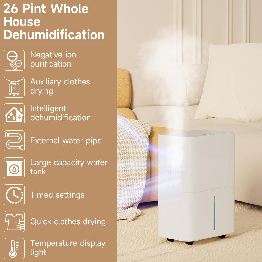 Smart Portable Universal Dehumidifier for Indoor Use - 7 Color-Changing LED Lights, 40oz Moisture Removal, Touch Screen, 30db Near-Silent, Energy-Saving, Modern Defrost Safety, Tip-Over Power Cutoff for Home Bedrooms