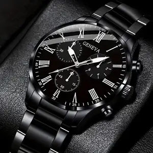 Durable Stylish Men's Black Quartz Watch - Stainless Steel Band, Date Feature, Zinc Alloy Case - Perfect Gift for Valentine's Day & Eid Al-Adha