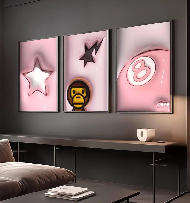 Set Of 3 HypeBeast Room Décor Poster, Hypebast Art Print Poster, Cool Wall Art Set, 3D Wall Art Bundle, HypeBeast Wall Art, Trendy Wall Art,