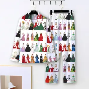 Scarlett O'Hara Dress Print Pajama Set, Vintage Gone With the Wind Sleepwear, Long Sleeve Satin PJs, Classic Movie Fan Gift