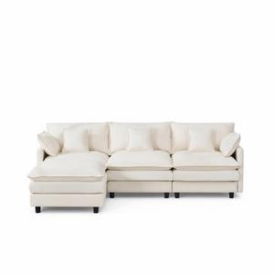 Elegant Beige 101.9-inch Three-Seater Sofa with Movable Footstool Modular Design for Living Rooms Bedrooms Apartments Cashmere Fabric Double-layer Cushions Ergonomic Backrest