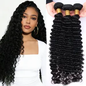 Msgem Hair Deep Wave 100% Human Hair Bundles 12A Deep Wave 12-32 Inch 3 Bundles or 4 Bundles/Lot Natural Color Curly Hair Weave