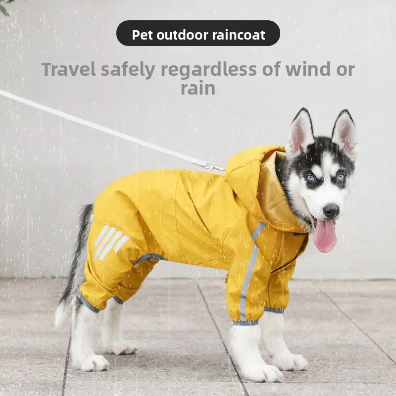 Waterproof Dog Outdoor Raincoat with Hood, Lightweight Reflective Pet Jacket, Snow-Resistant Windproof Coat, Adjustable Belt Holes