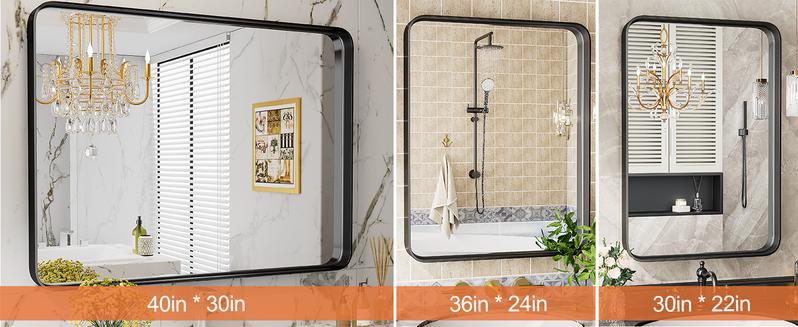SweetFurniture Bathroom Mirror Wall Mirror for Bathroom Black Metal Framed Rounded Corner Rectangle Vanity Mirror, Large Mirrors for Wall, Anti-Rust SweetFurniture Bathroom Mirror Wall Mirror for Bathroom Black Metal Framed Rounded Corner Rectangle Vanity Mirror, Large Mirrors for Wall, Anti-Rust