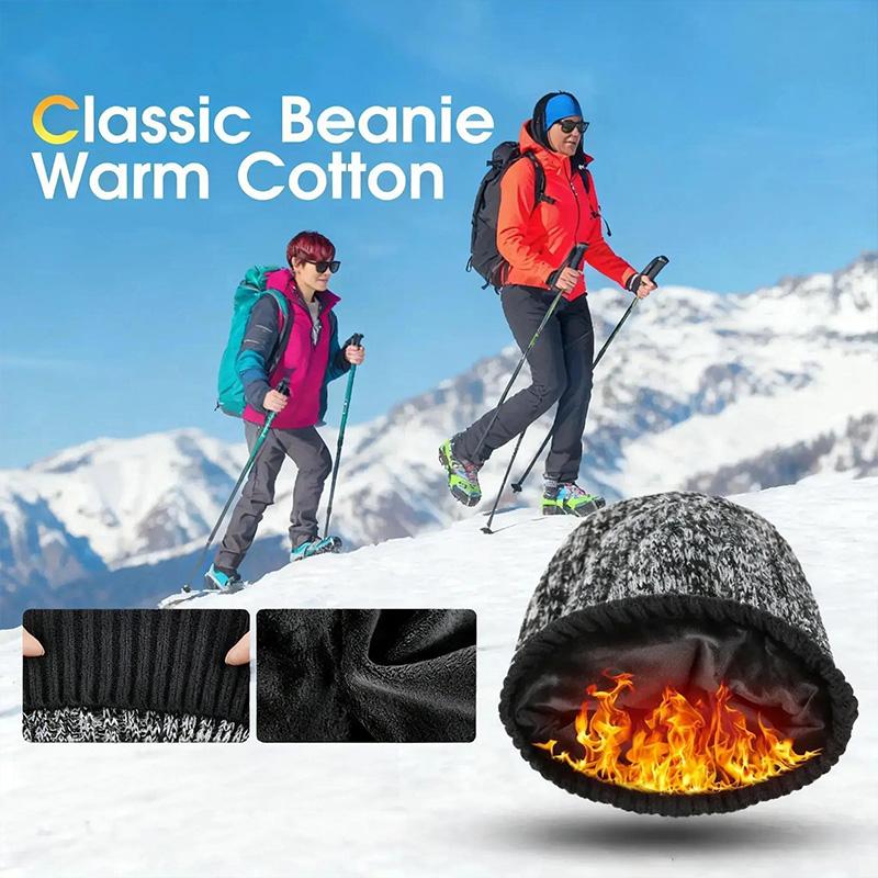 Winter outdoor heated hat with 3 temperature settings, quick heating, suitable for outdoor hiking, skiing, dog walking, commuting, and outdoor work in cold weather. Portable knitted hat, unisex, suitable for all head sizes.