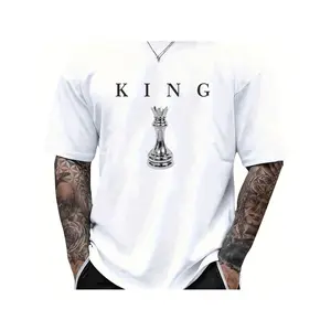 American Independence Day T-shirtKing Pattern Printed T Shirt For Men Casual Fashionable Comfortable Cotton Round Neck Short Sleeve Vintage Style Versatile White Top