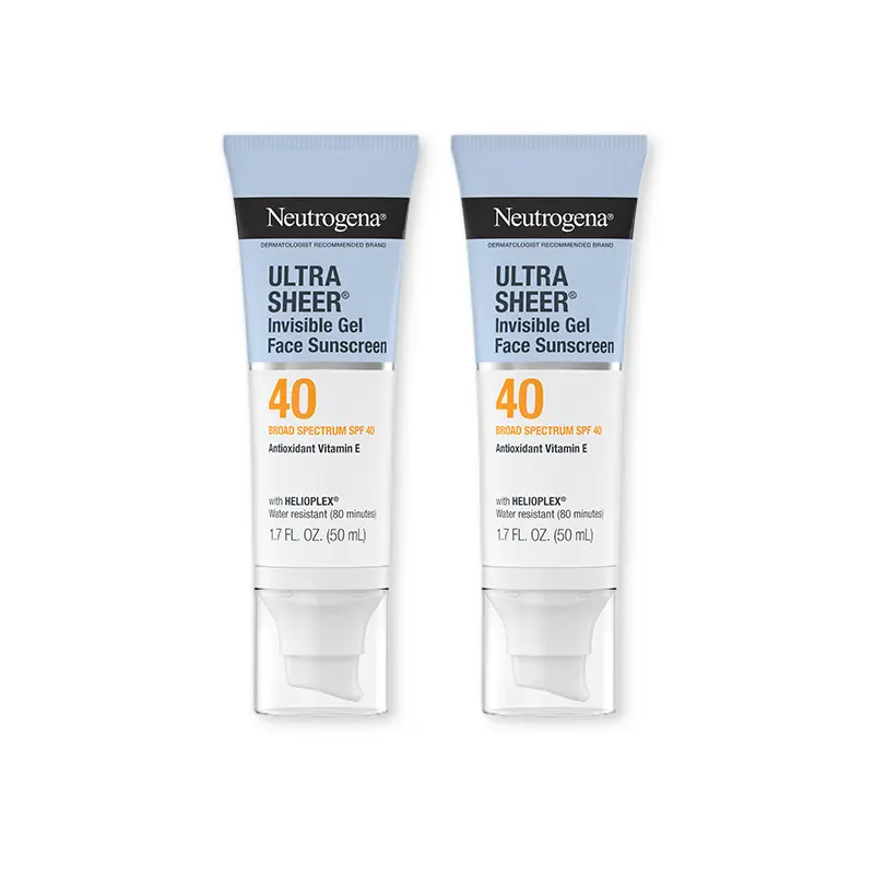 Neutrogena Ultra Sheer Invisible Gel Face SPF 40 Duo | Clear Gel Facial Sunscreen with Matte Finish