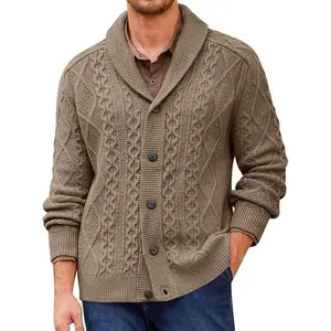 Runcati Men's Shawl Collar Cardigan Sweater Cable Knitted Button Down Sweaters Chunky Fall Winter Outwear