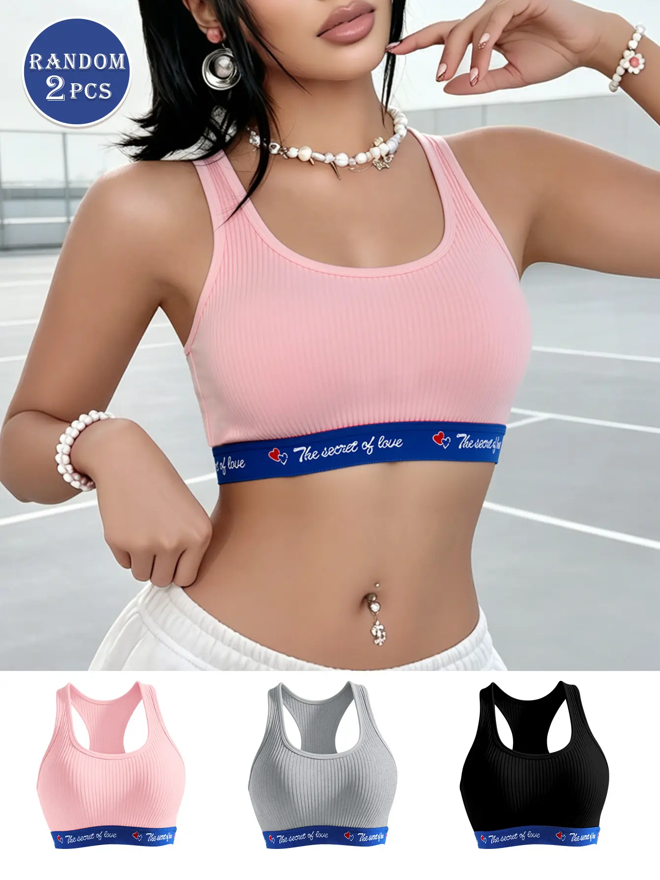 HOTCOM Random 2-Pack Girls' Ribbed Training Bras - Soft Padded Bralette, Cute Solid Color Everyday Bra for School and Sports