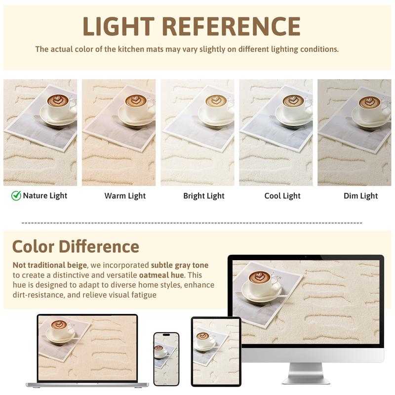 LOKHOM Soft Fluffy Washable Area Rug Micro Loop Non-Slip Carpet for Living Room Dining Room Kitchen Solid Beige Color Fashion Abstract Style