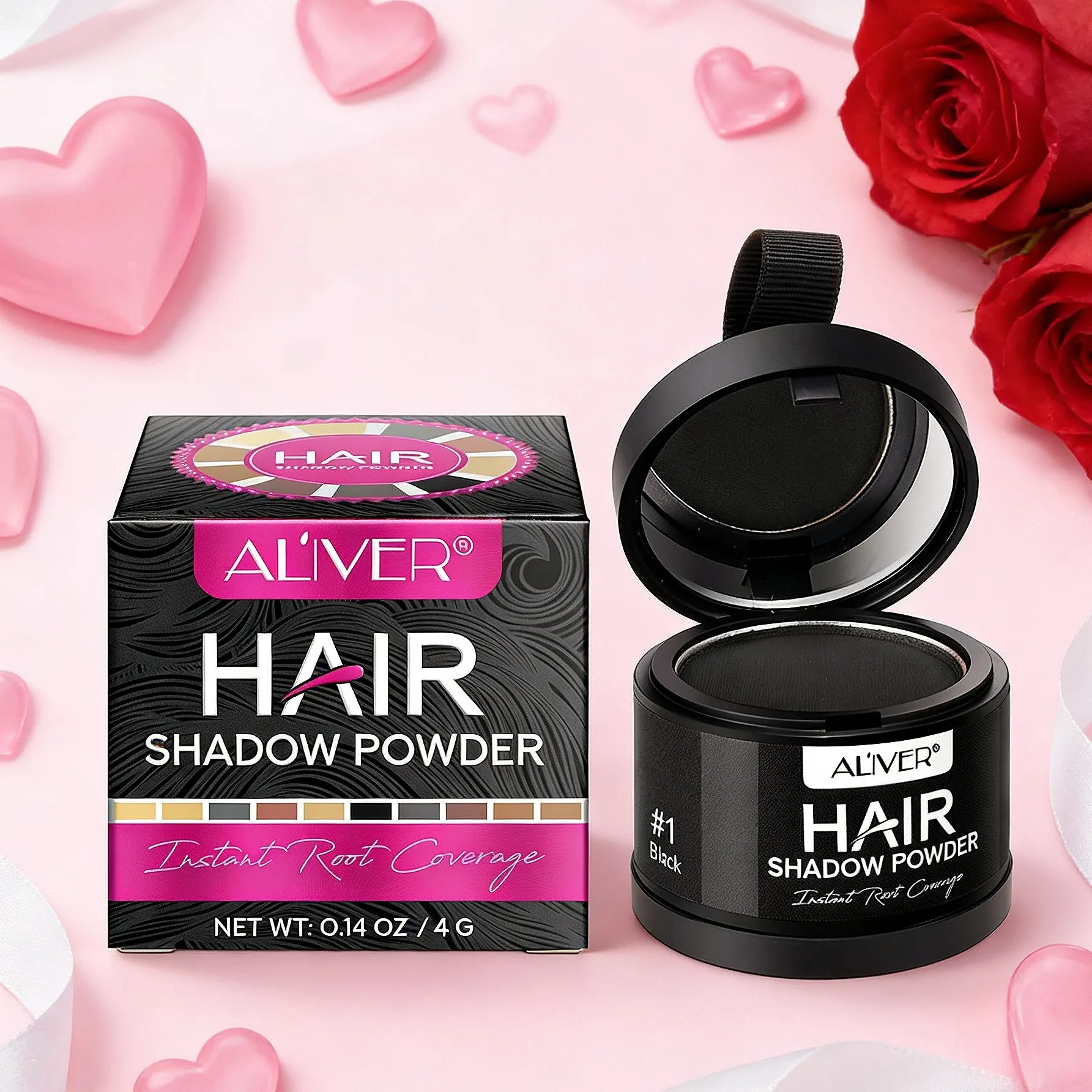 10 colors, ALIVER hairline powder 4g (with mirror and sponge), hairline filler, waterproof and sweatproof, suitable for all hair types, a holiday gift.