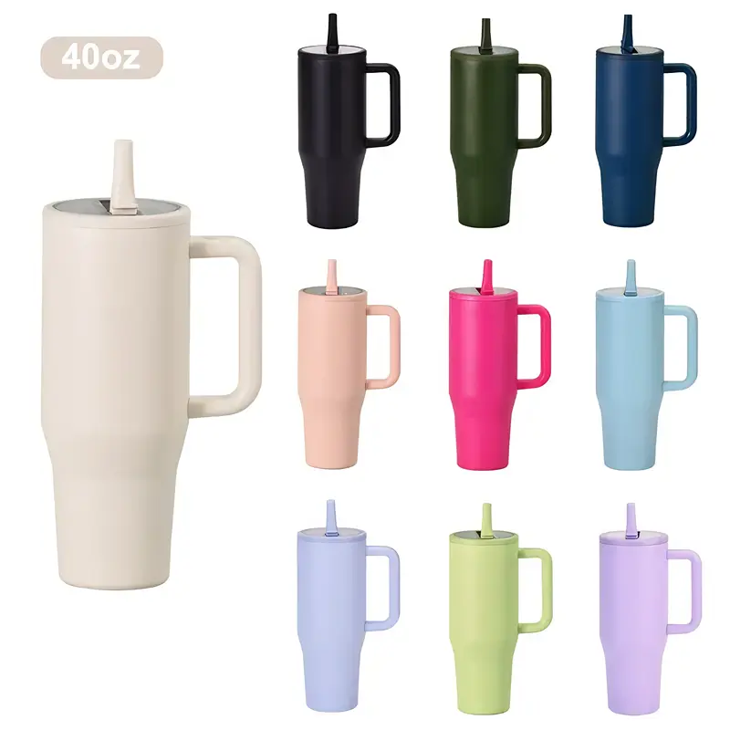 40oz Stainless Steel Tumbler with Handle and Straw | 100% Leakproof Insulated Car Water Bottle | Keeps Ice 20+ Hours | Double-Mouth Design, Non-Slip Base | Reusable Food Grade Cup for School, Office, Outdoor | Perfect Spring Summer & Holiday Gift summervi