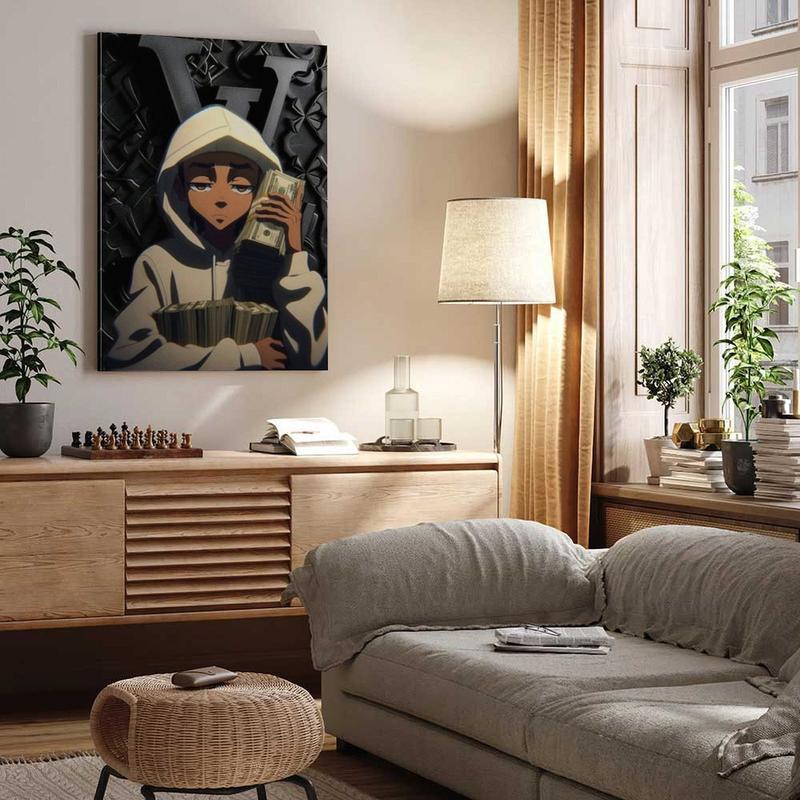 South Park Kyle "Stack of Cash" VLONE Canvas Print: The ultimate hip-hop and anime fan's exclusive men's space decor, and ideal for Gen Z dorm rooms.
