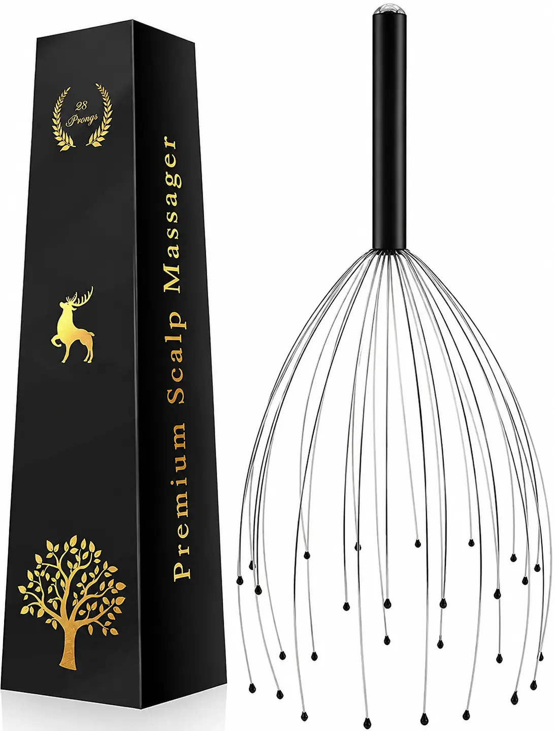 28-Finger Head Scratcher Massager, Scalp & Body Relaxation Personal Care Massage Device (Black)