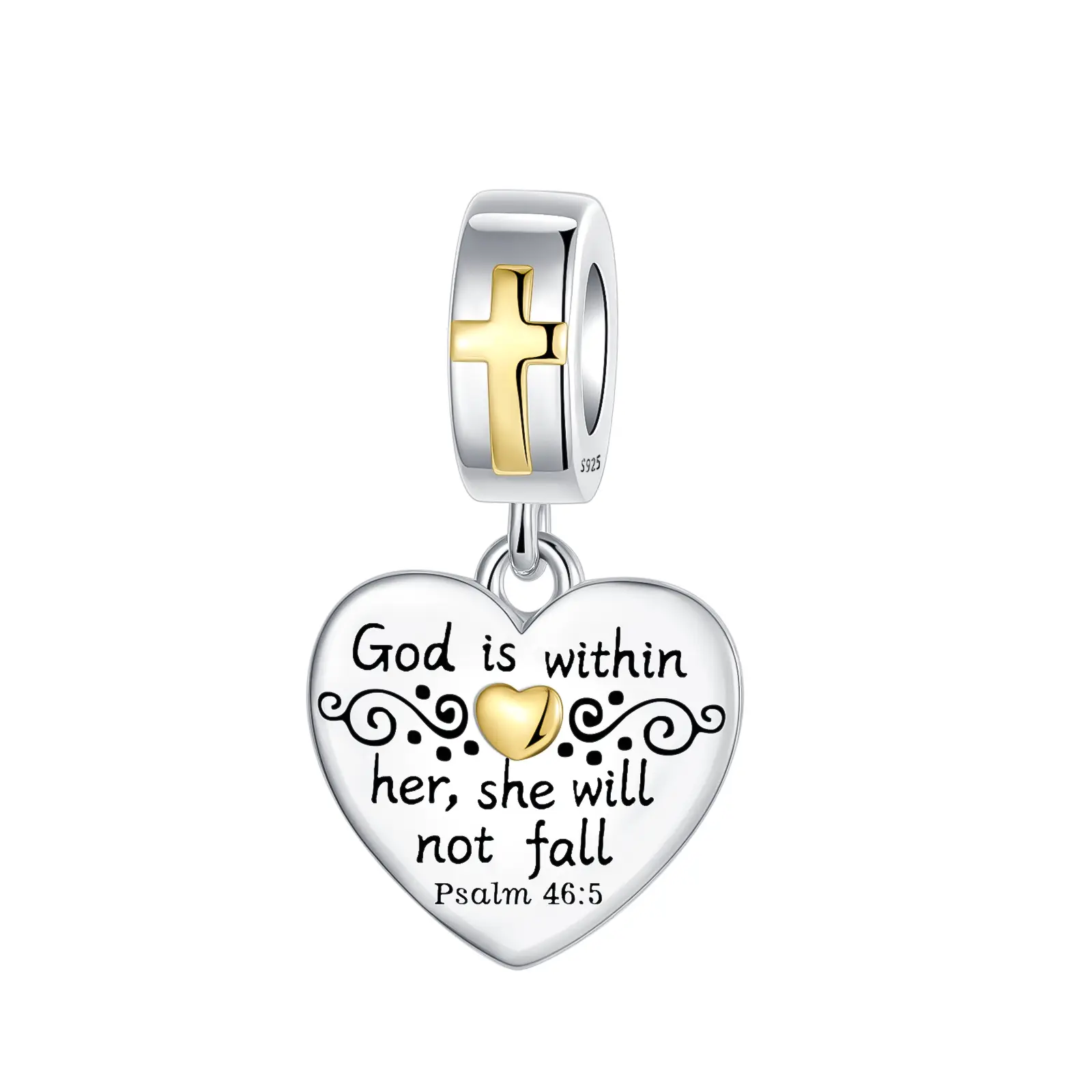 "God Is Within Her" Religious Cross&Heart Jewelry Charm, Cute Pendant for Neckalce Bracelet, Perfect Gift for Christians