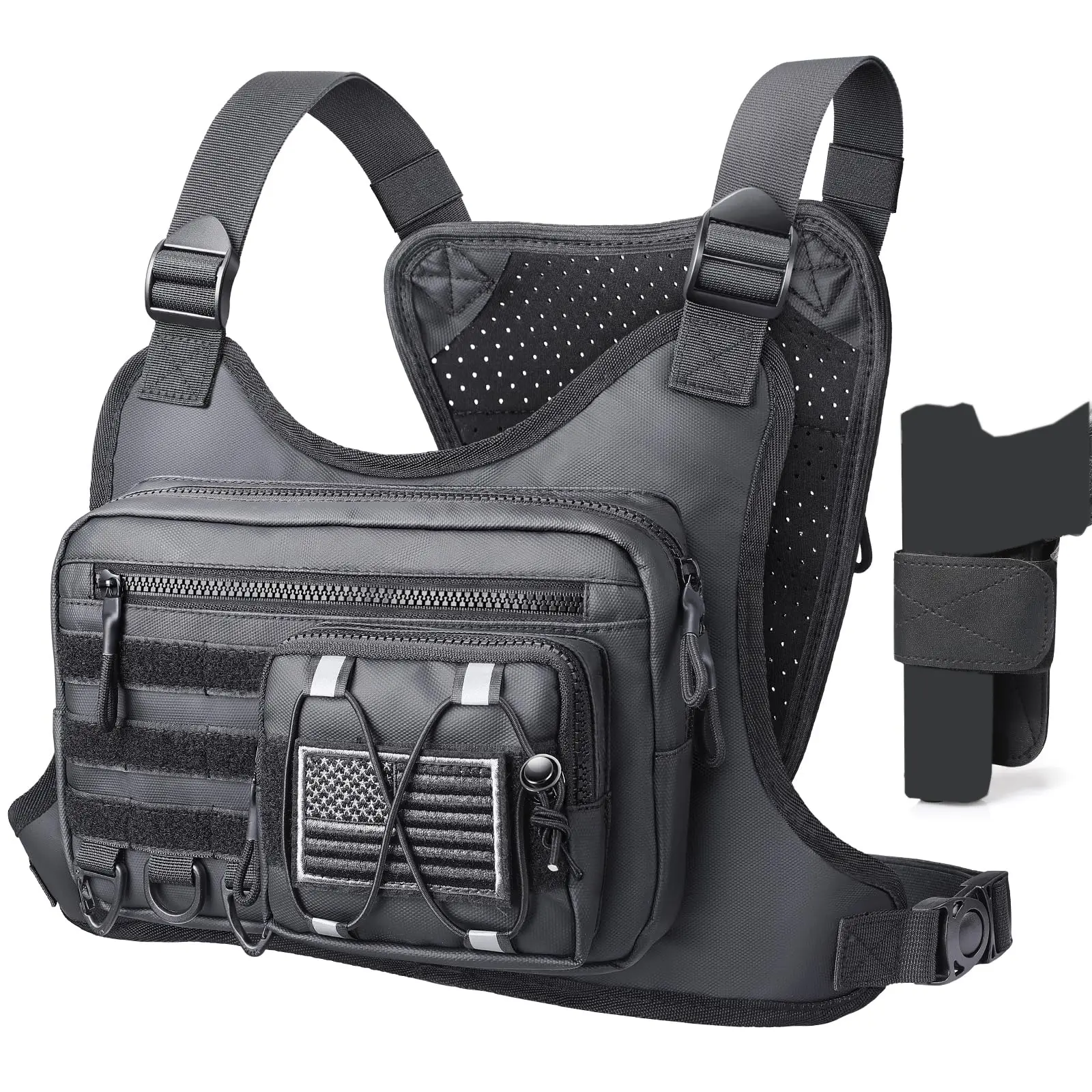 Chest Bag for Men Women, Tactical Chest Rig with Holster, Sport Chest Pack for Outdoor, Running Vest for Hiking, Cycling, Travel, Workouts, EDC Training Jogging Equipment TikTokShopJumpstartSale