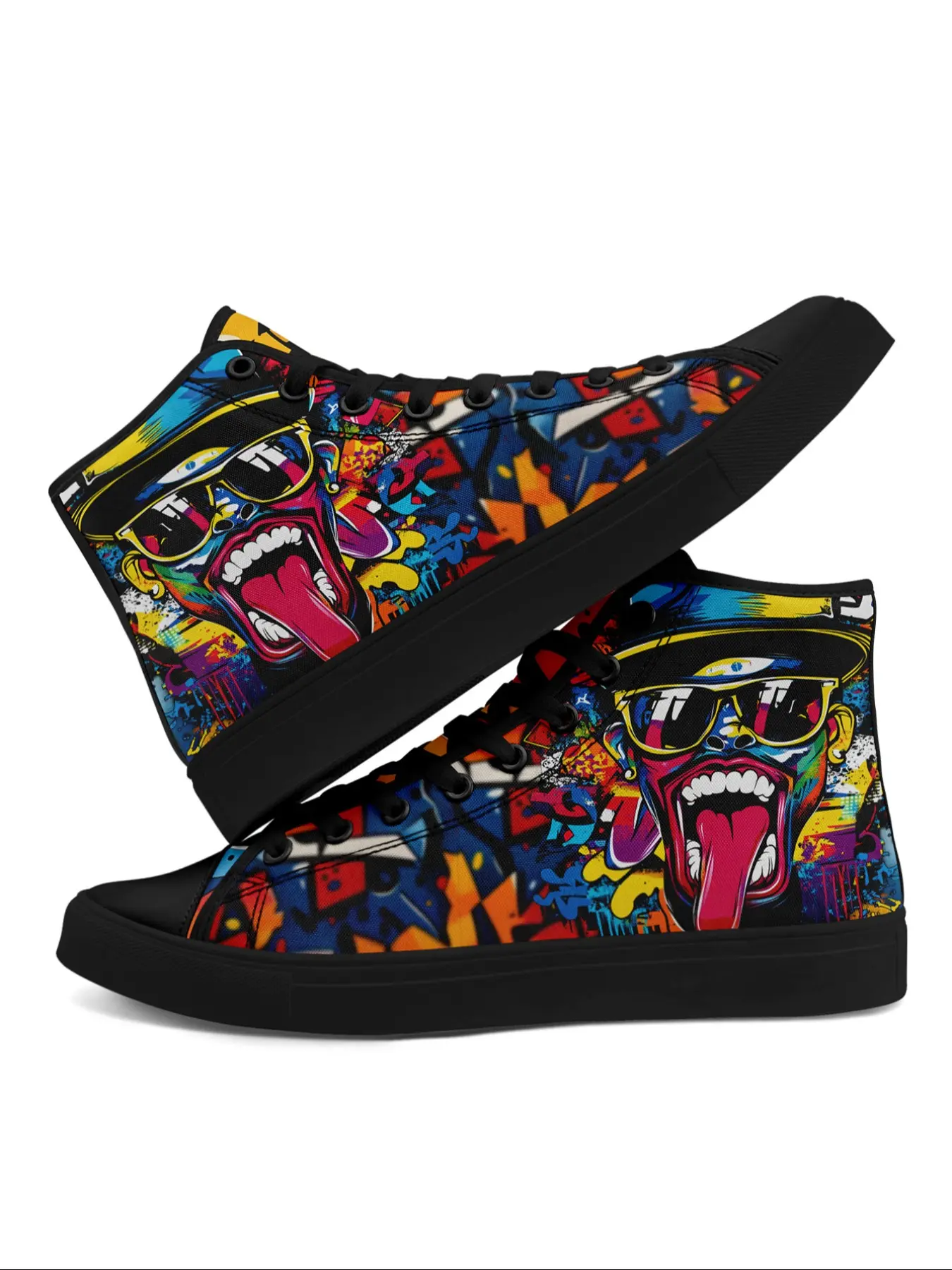 Men's Graffiti High-Top Sneakers, Bold Street Art Design Trainers, Urban Hip-Hop Casual Fashion Shoes, Footwear, Walking Shoes, Plus Size Available
