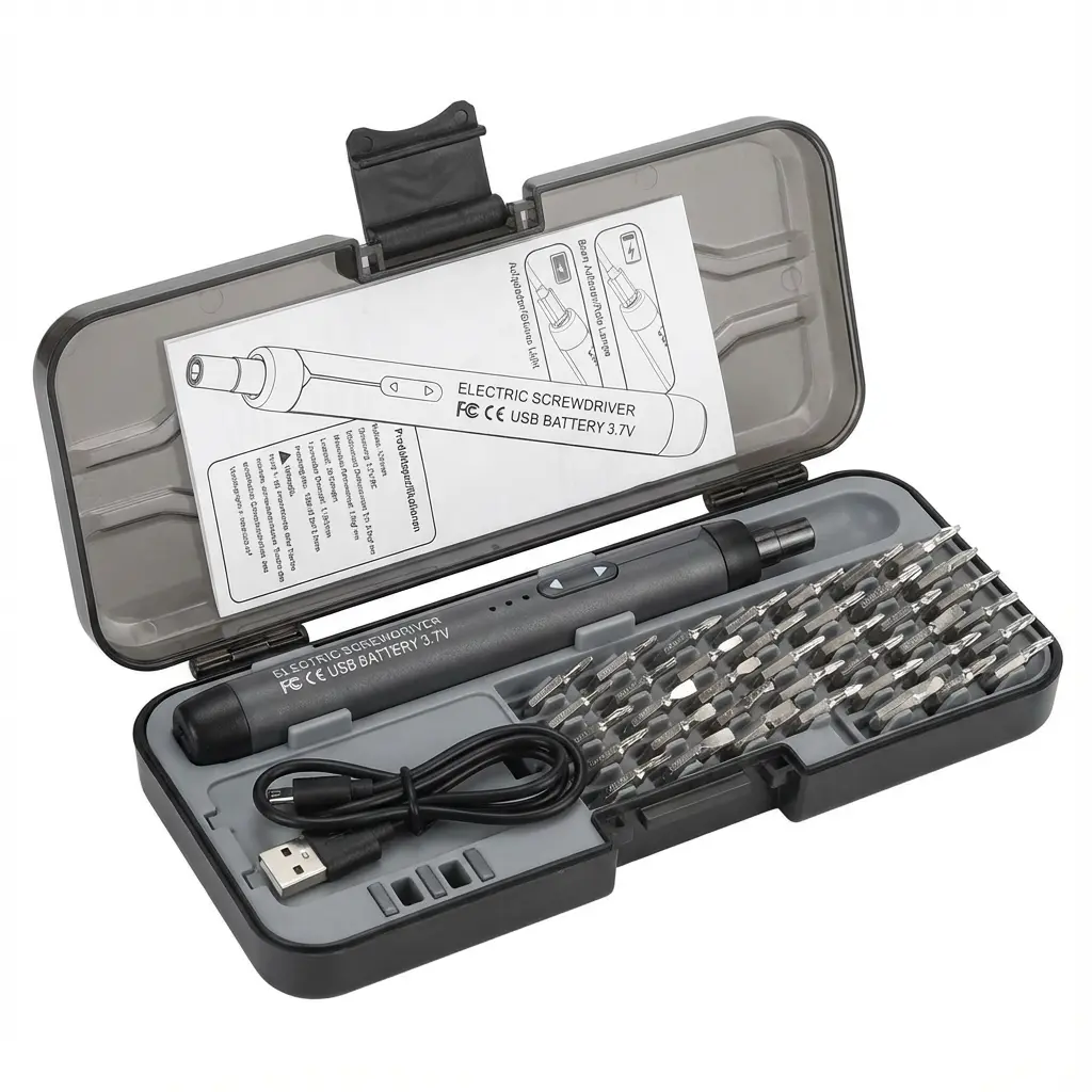 48pcs Cordless Electric Screwdriver Tool Kit Set, USB Rechargeable Lithium Battery, USB Port, Magnetic Tips, Accurate Torque Forces, 200 RPM Motor for Phone Repairs, Watches Maintenance, Tablet