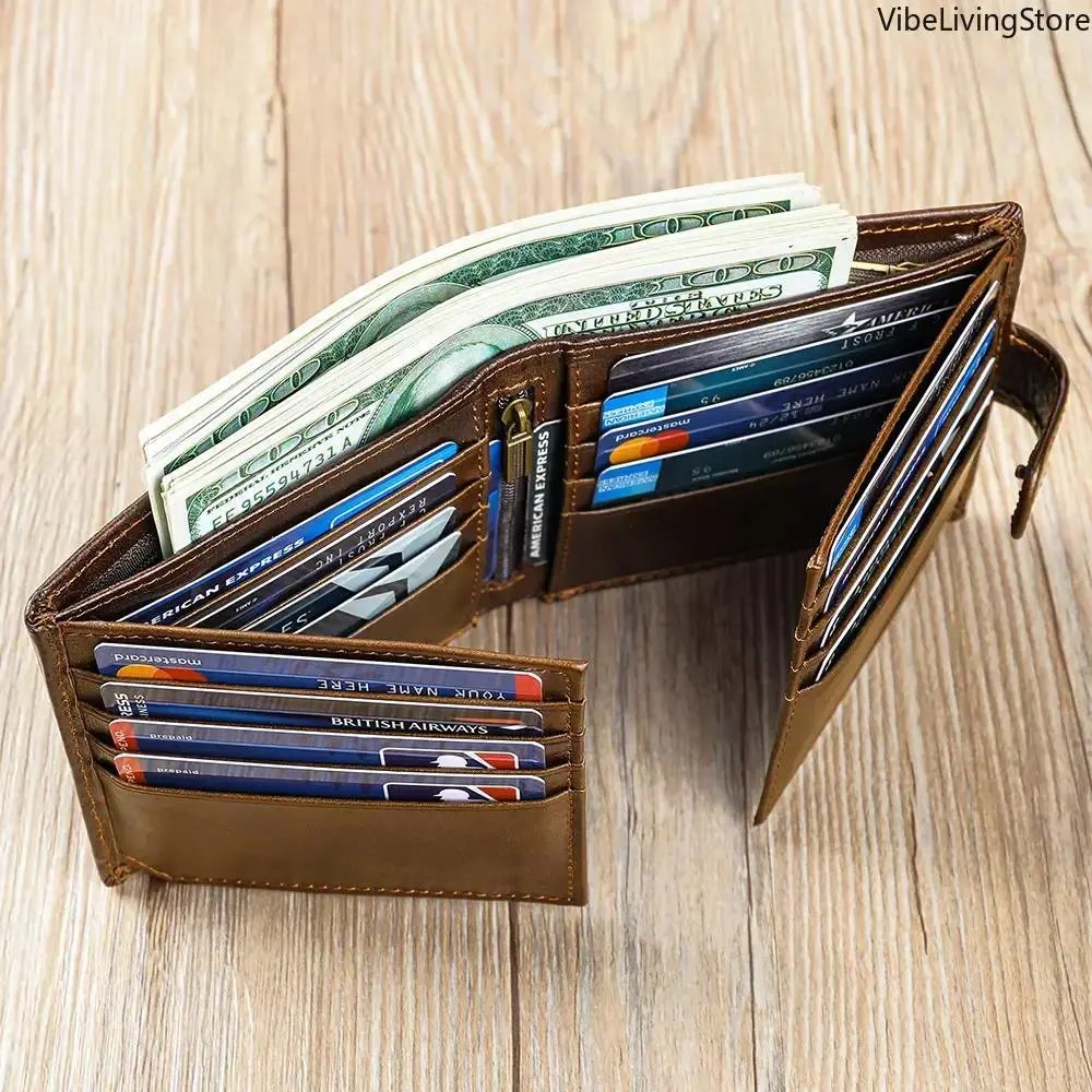 Men's Top-Grain Leather Wallet - Vintage Classic Bi-Fold Design with Card Slots, Cash Organizer, Minimalist Style, Mens Wallet, Men's Minimalist Wallet