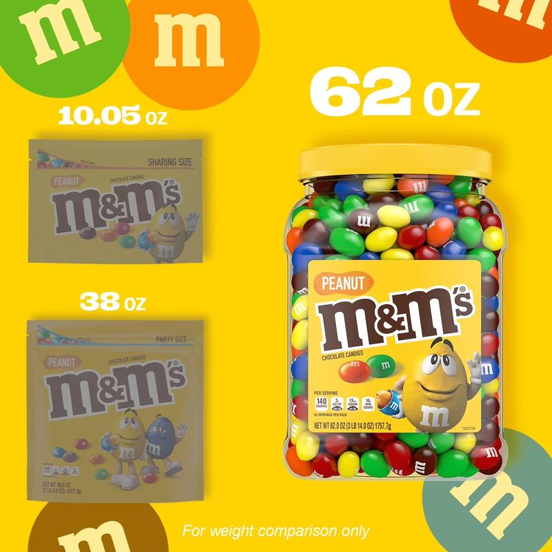 M&M'S Peanut Milk Chocolate Candy 62 oz Snack Bonbon Dessert with Tasty Peanut and Milk Chocolate Flavor Perfect for Sharing Generous Size for Parties and Gifting