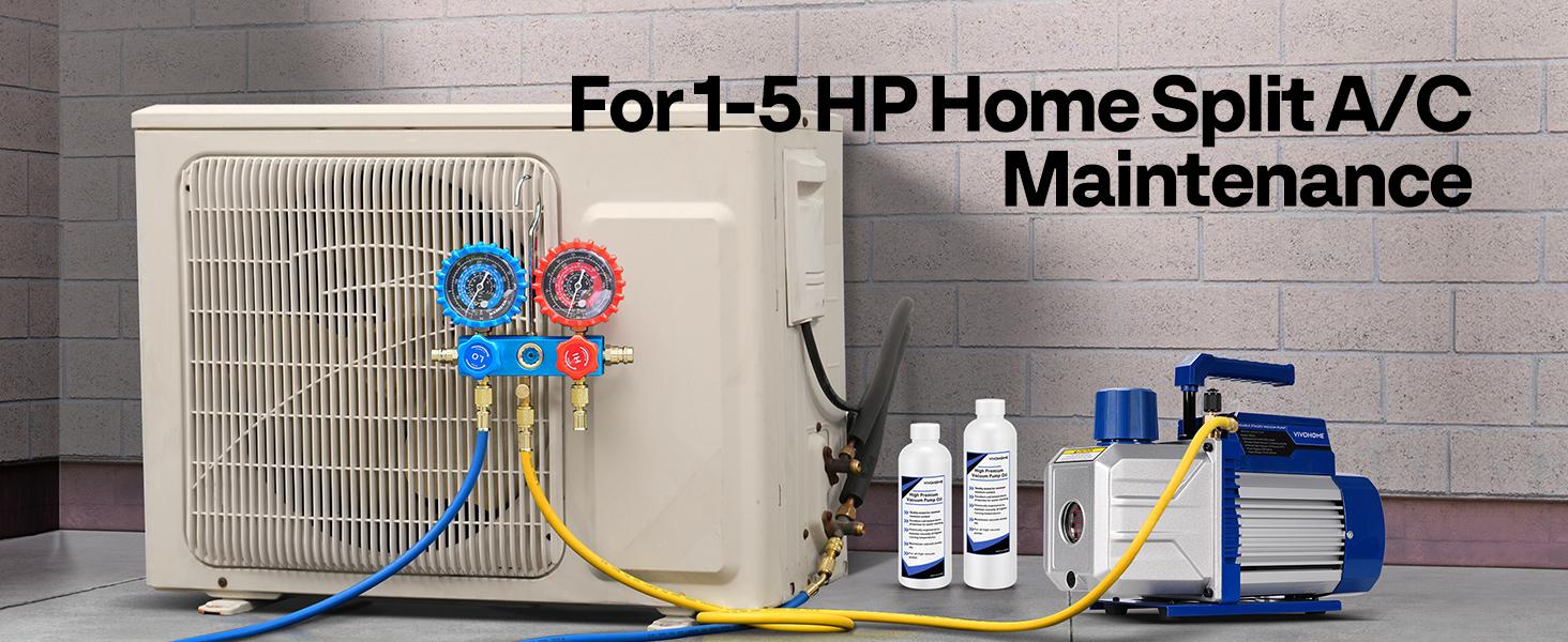 VIVOHOME HVAC Vacuum Pump and AC Manifold Gauge Kit, A2L Refrigerant Compatible, Sparkless Motor for R32 R1234yf R454B R134a R22 R410a Systems, Automotive  Conditioning Air Conditioner Maintenance Portable
